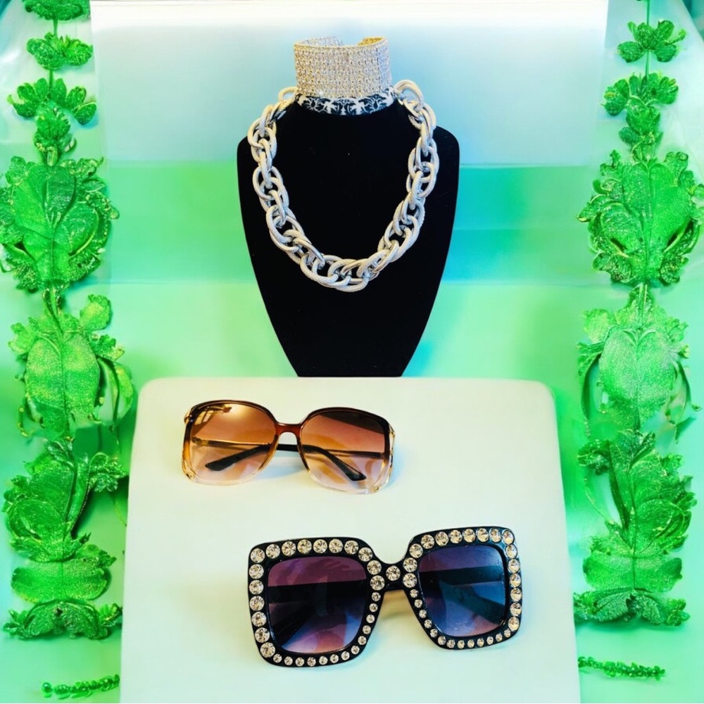 Elegant Silver Chain Necklace Set & Sunglasses Set 4pcs - Picture 16 of 16